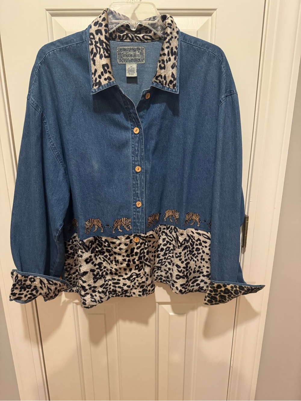 Levi's Blue Denim Button-Down with Leopard Trim